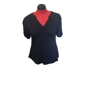 Unbranded v-neck black short puff sleeve top, size m*